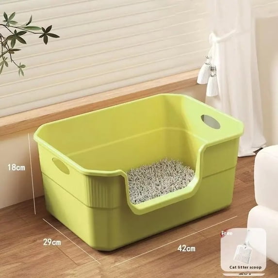 ♥ Extra Large Cat Litter Box;Semi-Enclosed & Open Design, Anti-Splash Cat Toilet with High Sides