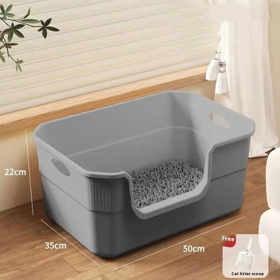 ♥ Extra Large Cat Litter Box;Semi-Enclosed & Open Design, Anti-Splash Cat Toilet with High Sides