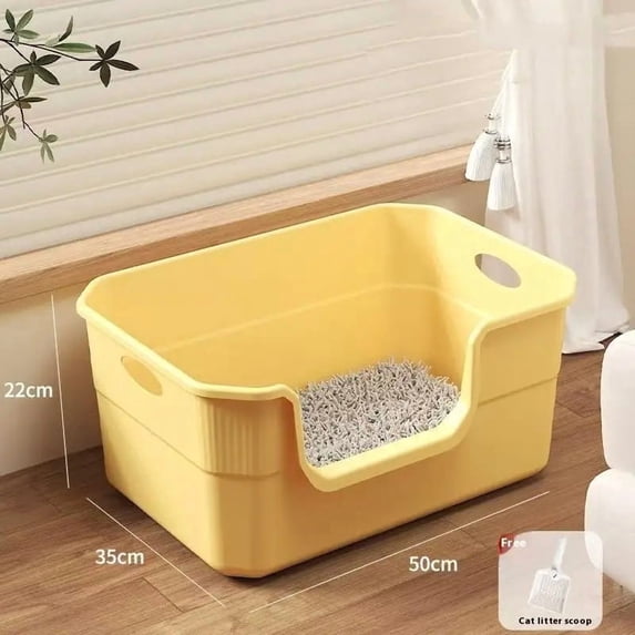 ♥ Extra Large Cat Litter Box;Semi-Enclosed & Open Design, Anti-Splash Cat Toilet with High Sides