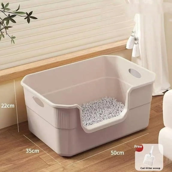 ♥ Extra Large Cat Litter Box;Semi-Enclosed & Open Design, Anti-Splash Cat Toilet with High Sides
