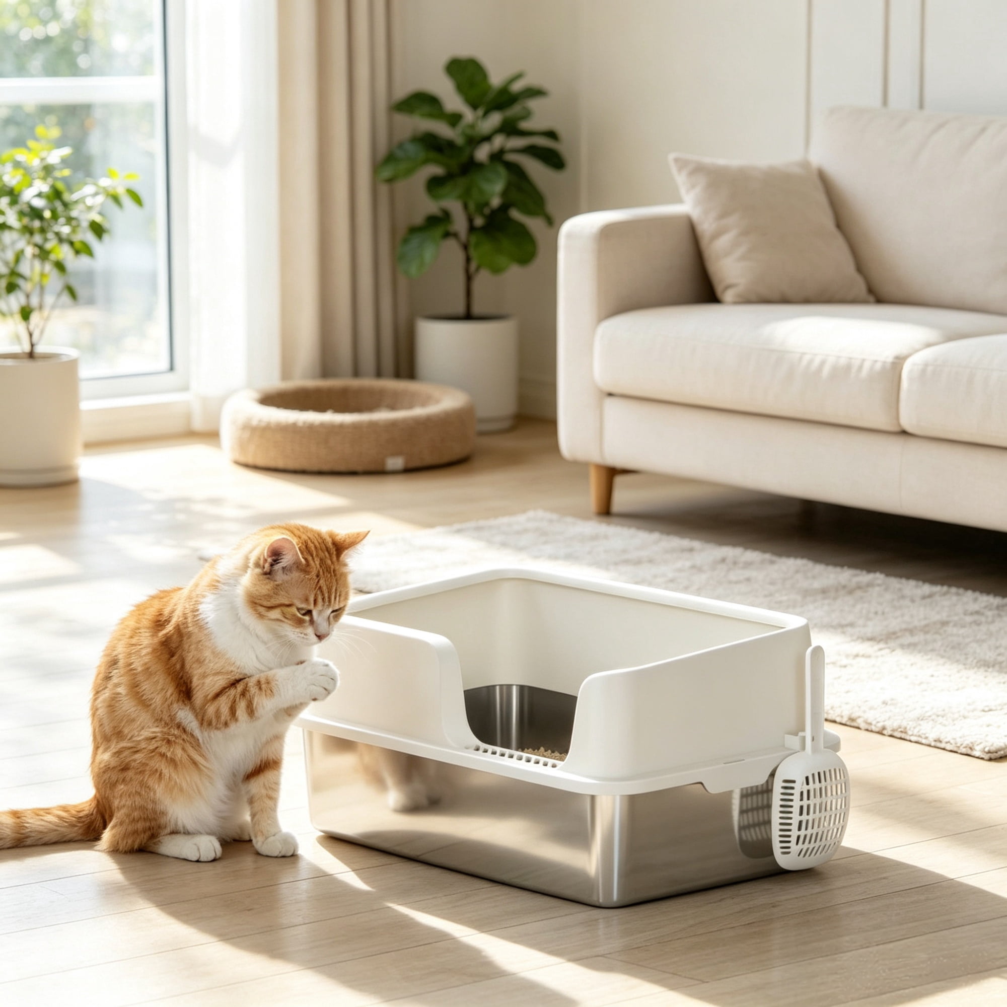 Extra Large Cat Litter Box with High Sides and Stainless Steel Tray