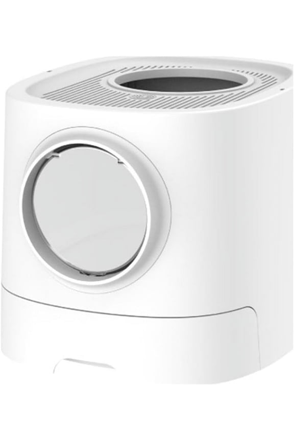 Extra Large Cat Litter Box with Scoop, Cat Litter Trapper Mat, Front Entry and Top Exit, White