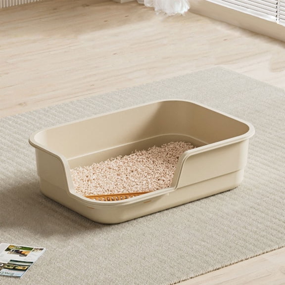 Extra Large Cat Litter For Indoor Cats And Dogs High Scatter Semi Enclosed Plastic Pet Toilet Tray Durable Easy Clean Pet Supplies 49x35.5x13cm White
