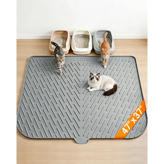 Extra Large Cat Litter Mat, 47" x 37" Grey Silicone Waterproof Soft Design