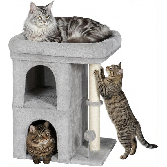 Extra Large Cat Tree Tower for Adult Cats 20 lbs+, 25in Perch Bed, Condo Cave, Sisal Scratching Posts for Indoor Pets