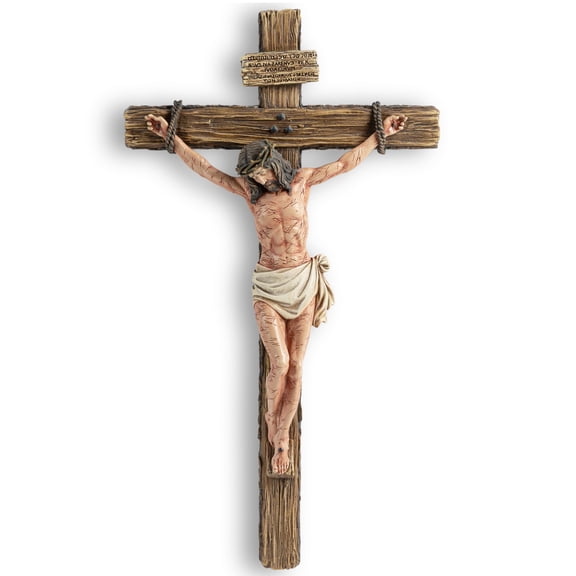 Extra-Large Catholic Crucifix for Wall,20.75" H Church-Sized Cross of Jesus Christ–INRI,Bloodied Wounds & Realistic Detail for Church,Chapels and Home(Full Color)