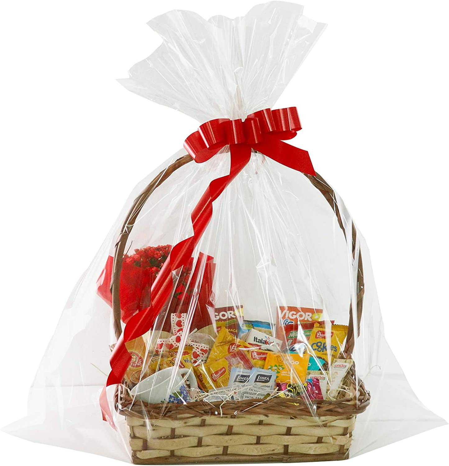 Extra Large Cellophane Bags,35x47 Inch Big Clear Basket Bags 10 Pcs
