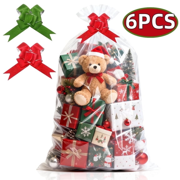 Extra Large Cellophane Gift Bags, Clear Jumbo Bags, Wrap Storage Bags for Easter Christmas Party Favor, 40x50 Inch, 6 Pcs