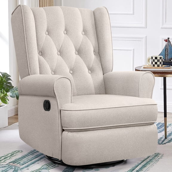 COOLHUT Swivel Glider Recliner Chair, Rocking Chair with Ergonomic Design, Decorative Button Accents, Classic Single Sofa, Perfect for Reading, Beige