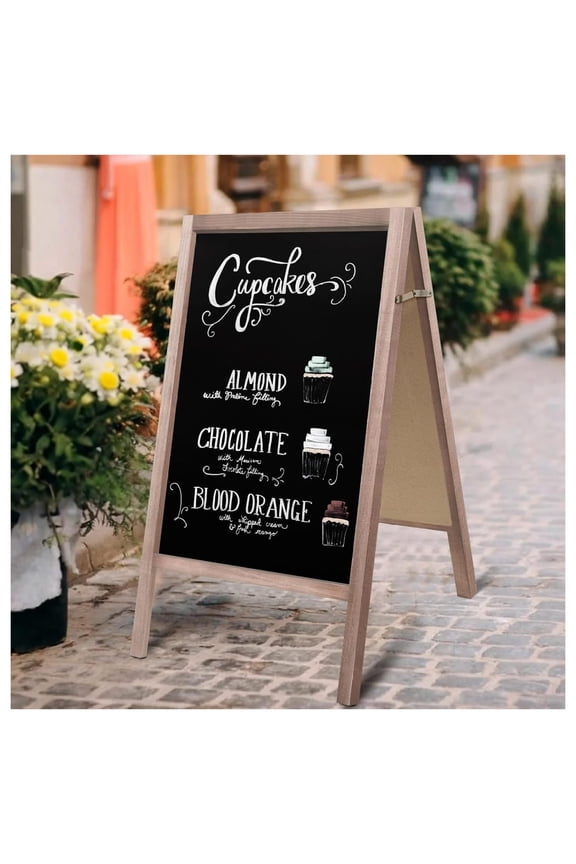 Extra Large Chalkboard 40x22, Double-Sided A-Frame Sidewalk Sign, Wooden Sandwich Board for Restaurant, Business, Wedding - Durable Paulownia Wood, Easy to Clean Grey