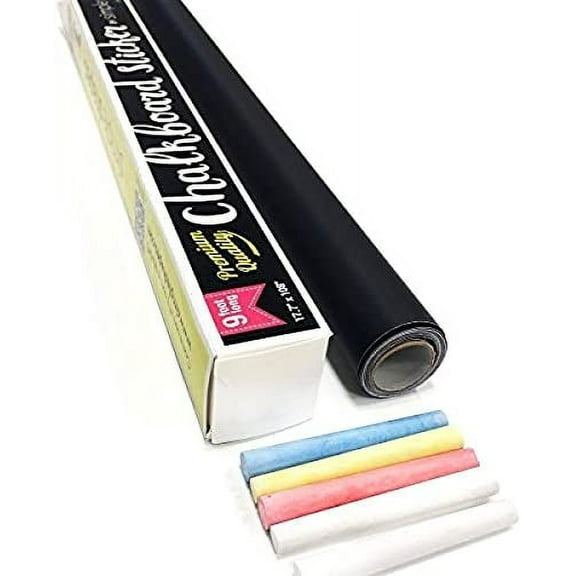 Extra Large Chalkboard Contact Paper 9 Feet roll (108 inches) + (5) Color Chalk Included - by Simple Shapes
