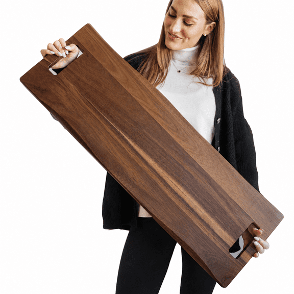Babilonia Extra Large Charcuterie Board with Handles, 36 x 12 inch Premium Acacia Wood Tray, Reversible Long Wooden Serving Platters