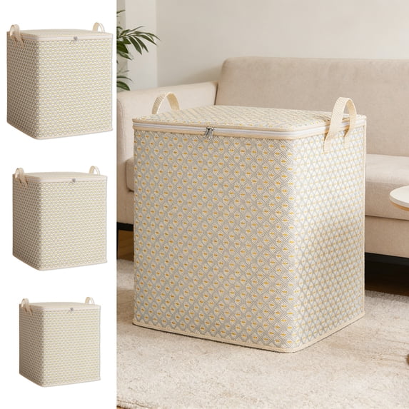 Extra Large Checkered Clothes Storage Bags, Heavy Duty Moving Boxes and Organizers for Wardrobe, Blankets, Quilts and Luggage, Sturdy Containers for Home Organization and Relocation, S, Khaki