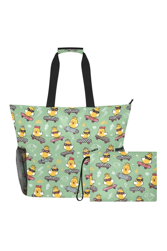 Extra Large Chicken Skateboard Beach Bag for Women Waterproof Tote with Zipper Pockets