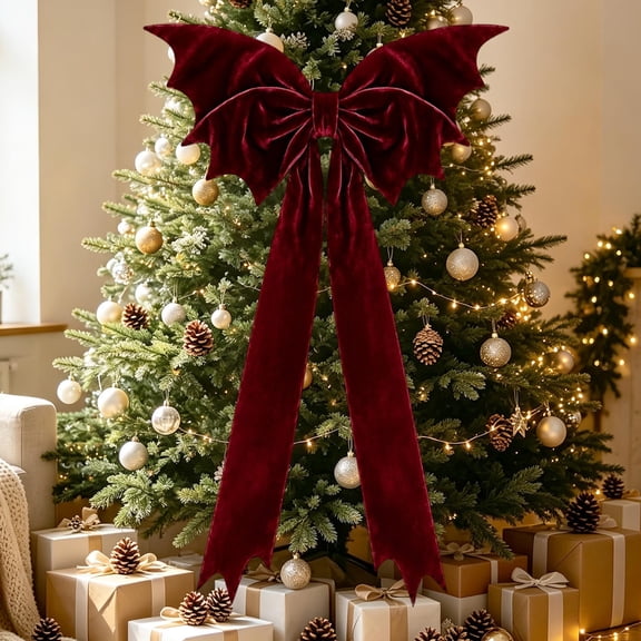 Extra-Large Christmas Bow Decoration – 45.28 Inch Oversized Cloth Bow for Tree Top, Porch, Window, Party Decor