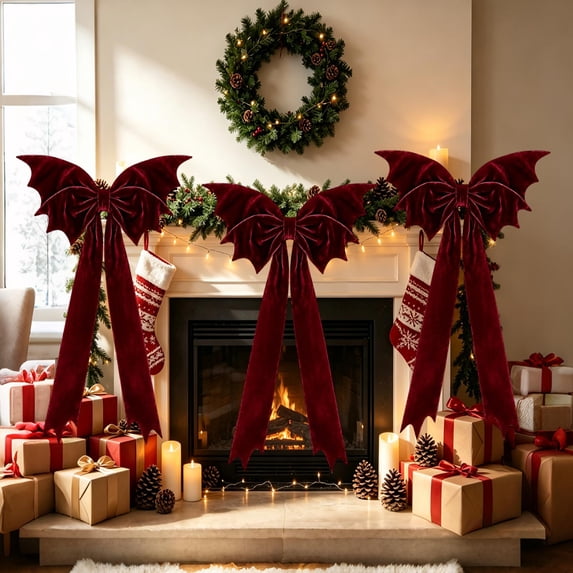 Extra Large Christmas Bow Decoration, Oversized Holiday Tree Topper for Porch, Window, Fireplace, Wedding Arch and Party Decor, Wine 45 inch
