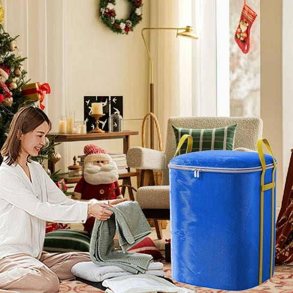 Extra Large Christmas Decoration Storage Bag with Reinforced Wrap-Around Handles and Double Zipper, Collapsible Organizer Heavy Duty Polyester Tote for Holiday Ornaments Toys Clothing Dorm Use