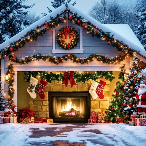 Extra Large Christmas Garage Door Banner Merry Xmas Holiday Porch Backdrop Decorations for Outdoor Party Wall Hanging Festival Supplies