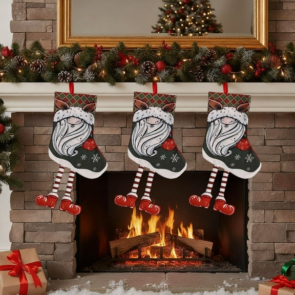 Extra Large Christmas Stocking with Pompom, 21 Inch Big Hanging Stocking for Fireplace Mantle, Velvet Gift Bag for Family Holiday Decorations(A)