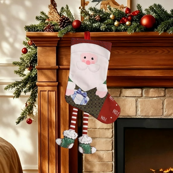Extra Large Christmas Stocking with Pompom, 21 Inch Big Hanging Stocking for Fireplace Mantle, Velvet Gift Bag for Family Holiday Decorations(E)