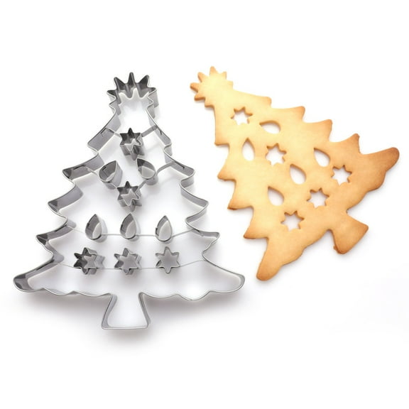 Extra Large Christmas Tree Cookie Cutter – Stainless Steel Holiday Cookie Cutters with Interior Design for Xmas Cookies, Pancakes, Crafts – Unique Metal Christmas Cookie Cutter for Baking
