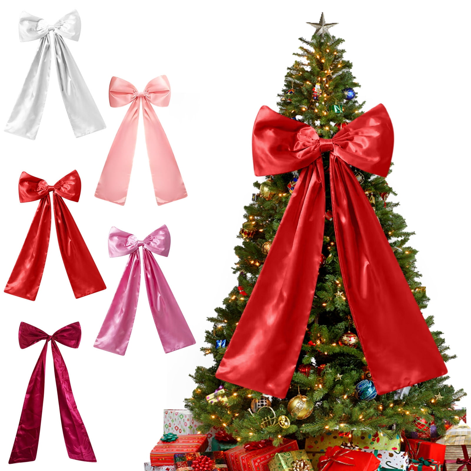 Extra Large Christmas Tree Topper, Red Satin Bow with 117cm Streamers ...