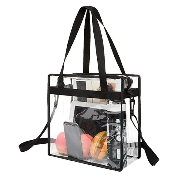 Extra Large Clear Cosmetic Makeup Bag | Transparent Tote Shoulder Bag Black | Stadium Approved Polyvinyl | 12x12x6in Spacious Organizer | Easy-Clean Multipurpose Travel Pouch