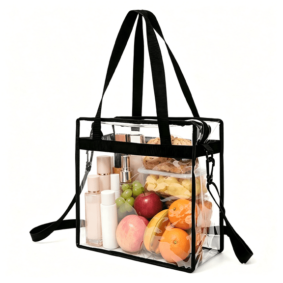 Extra Large Clear Cosmetic Makeup Bag, Transparent Tote Shoulder Bag for Stadium, Clear Toiletry Carry Pouch for Travel