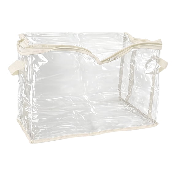 Extra Large Clear Zipper Storage Bin with Carry Handles, Foldable Fabric Storage Container, Closet Under Bed Organizer for Bedding, Seasonal Clothes, Blankets, Household Textiles