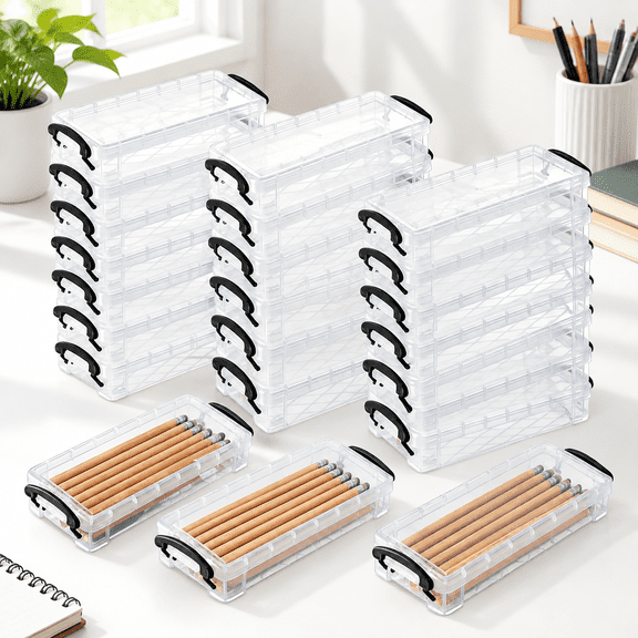 Extra Large Clear Plastic Pencil Box 6 Pack with Snap-Tight Lids