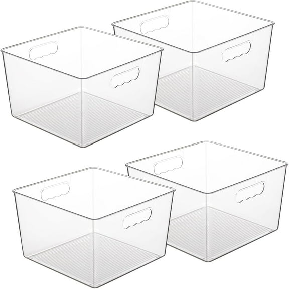 Extra Large Clear Plastic Storage Bins,11x11 Cube Acrylic Organizer Square Containers with Handle for Pantry,Closet,LaundryRoom,Kitchen,Bathroom,UnderSink Organization