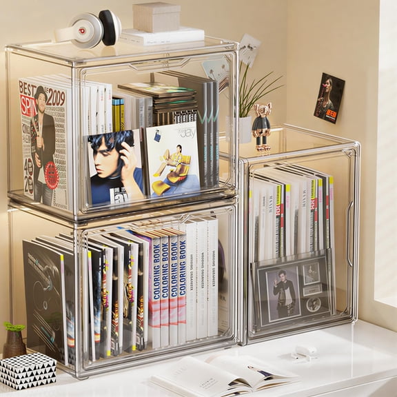 Extra Large Clear Stackable Storage Bins with Magnetic Lid for Boots and Collectibles - 3 Pack