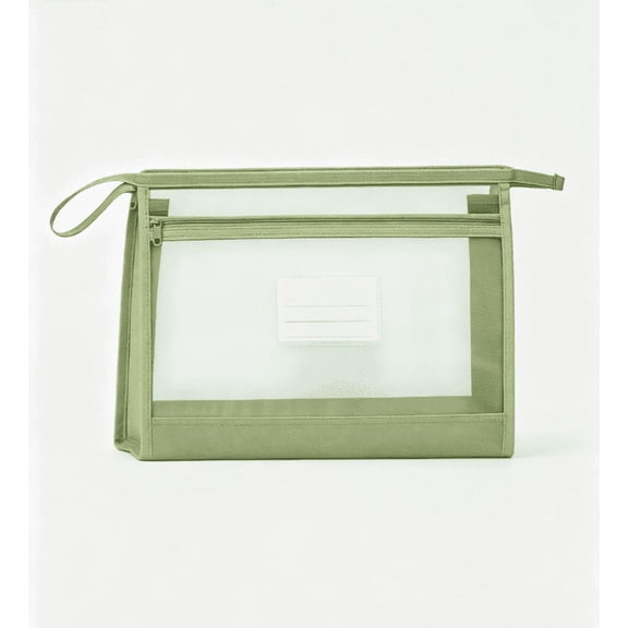 Extra Large Clear Zipper Document Bags with Label Pockets  Spacious Mesh Window File Folders for Textbooks, Worksheets & Exam Papers, Home Office Organizer (Green)