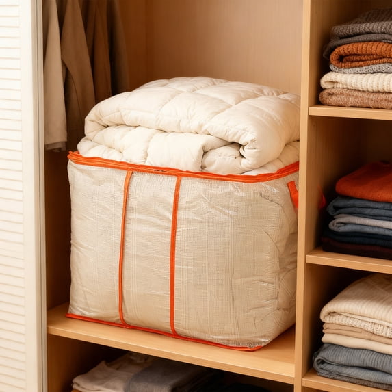 Extra Large Clear Zippered Clothing Storage Bags with Handles for Blankets Quilt Moving Packing Box Home Organizer Dust Proof Orange
