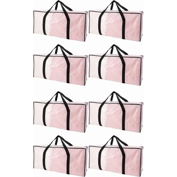 Extra Large Clear Zippered Moving Bags with Carrying Handles, Heavy-Duty Fold-Flat Storage Totes 8 Pack, 40 Gallon