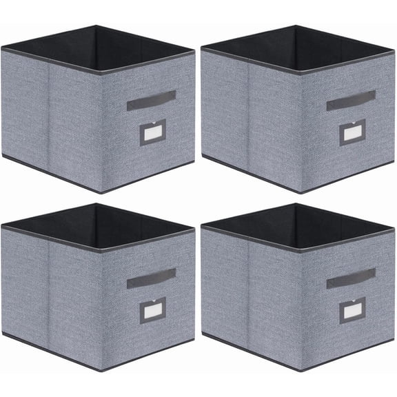 Extra Large Cloth Storage Bins Foldable Cube Storage Bin 4 Pack - Fabric Cube Organizers Container Drawers with Dual Handles for Shelves, 13" W x 15" D x 13" H, Linen-Like Grey, 7MXDBXL0