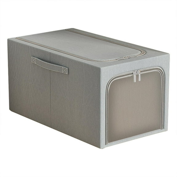 Extra Large Clothes Storage Bins, Foldable Storage Box Stackable Linen Fabric Box Organizer Set with Carrying Handles and Clear Window (Grey, 18.50x13.78x11.81")