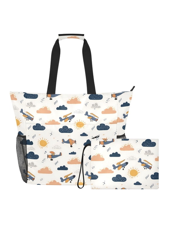 Extra Large Cloud Sun Airplane Beach Bag for Women Waterproof Tote with Zipper Pockets