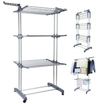 Extra Large Collapsible Steel Clothing Dryer, 4 Tier Folding Air Drying Rack, Indoor/Outdoor, Gray
