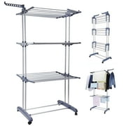 Clothes Drying Rack, 4 Tier Outdoor Laundry Drying Rack, Laundry Drying Rack with Foldable Wings Indoor, Gray