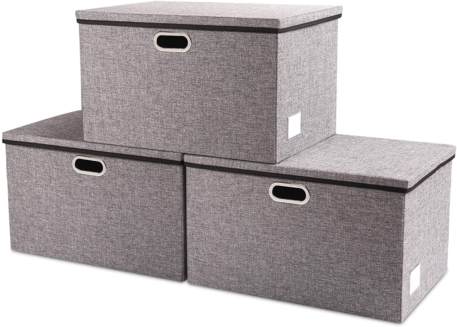 Extra Large Collapsible Storage Bins with Lids [3-Pack] Linen Fabric ...