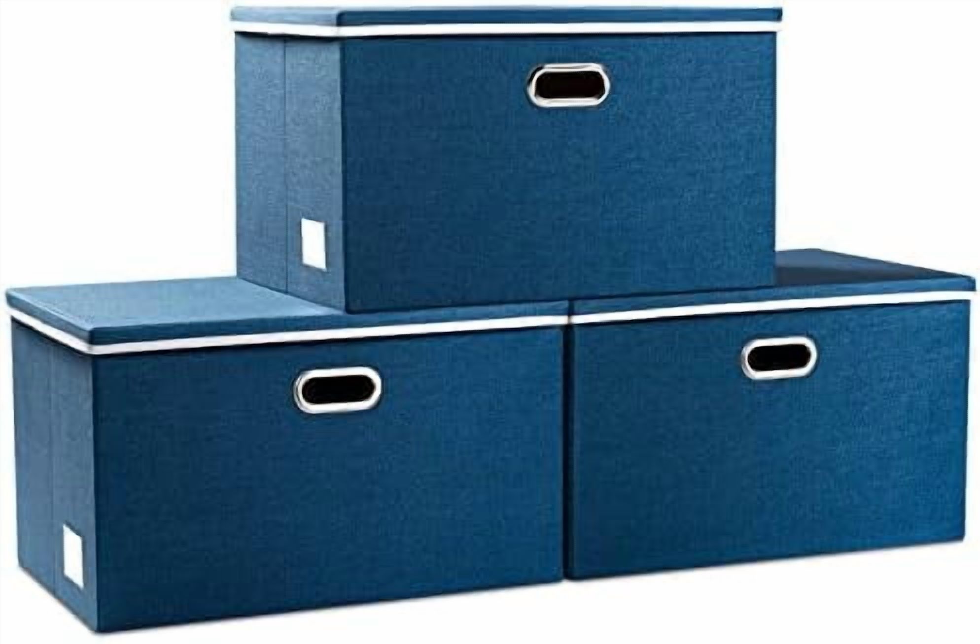 Extra Large Collapsible Storage Bins with Lids [3-Pack] Linen Fabric ...
