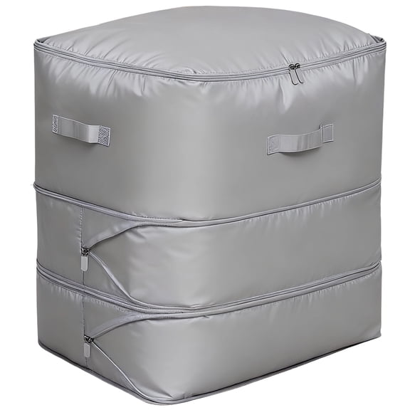 Extra Large Comforter Storage Bag, 20.5 x 16.5 x 23.6 in / 52 x 42 x 60 cm, Space Saving Self Compression Organizer, Sateen Quilt, Clothes, Bedding Down Alternative Storage Cube, Gray