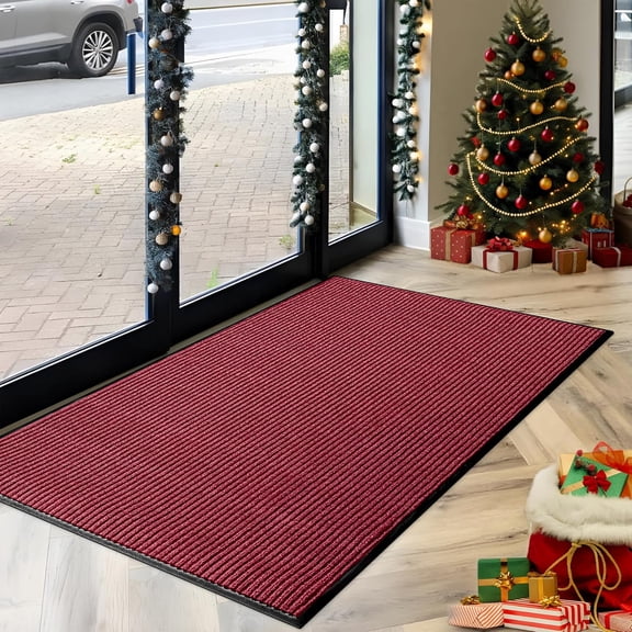 Extra Large Commercial Door Mat with Rubber Border, Waterproof Low-Profile Entry Mat, Red, 3 x 5 Feet