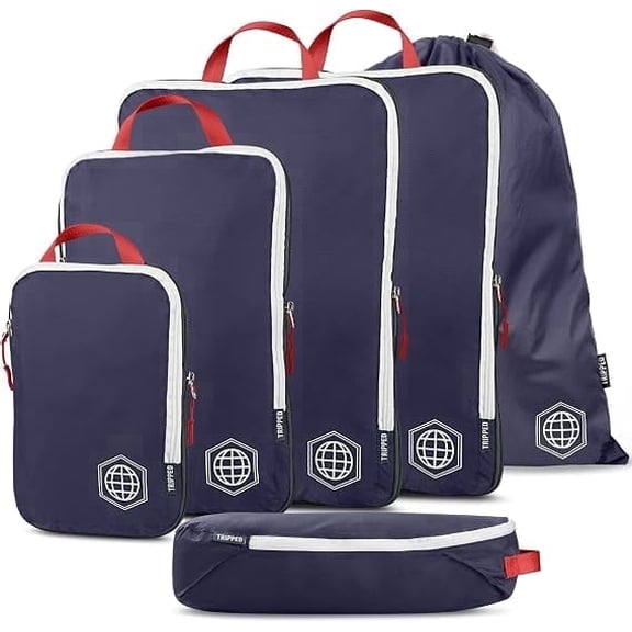 TRIPPED Travel Gear 6-Piece Extra-Large Compression Packing Cubes for Luggage, Navy