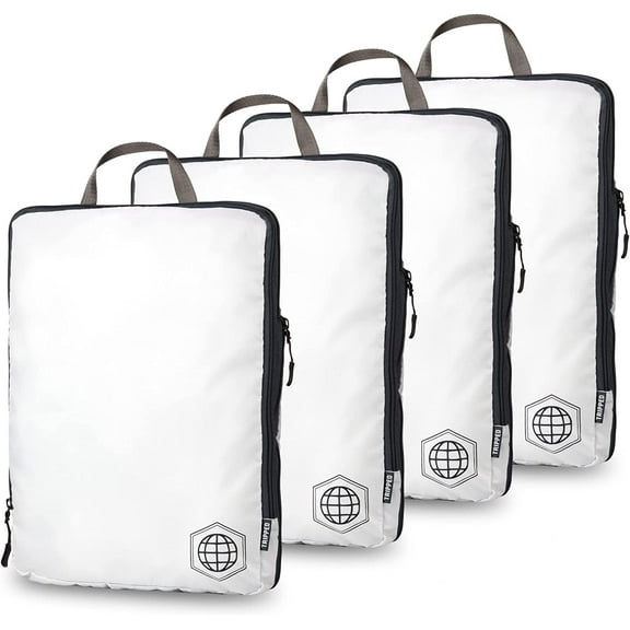 Extra Large Compression Packing Cube Luggage Organizers 4 Piece Set-Ultralight, Expandable/Compression Bags for Clothes by TRIPPED Travel Gear (White 4 Piece)