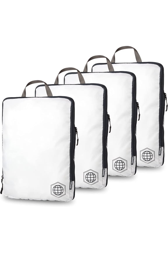 Extra Large Compression Packing Cube Luggage Organizers 4 Piece Set-Ultralight, Expandable/Compression Bags for Clothes by TRIPPED Travel Gear (White 4 Piece)