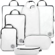 TRIPPED Travel Gear 7-Piece Extra-Large Compression Packing Cubes for Luggage, White and Grey