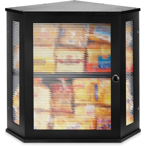 Extra Large Corner Bread Box - Bamboo Bread Box for Kitchen Countertops, Large Capacity Kitchen Bread Storage and Organizer with Corrugated Acrylic Wavy Window (Black)$$Home Decor, Kitchen, & Other