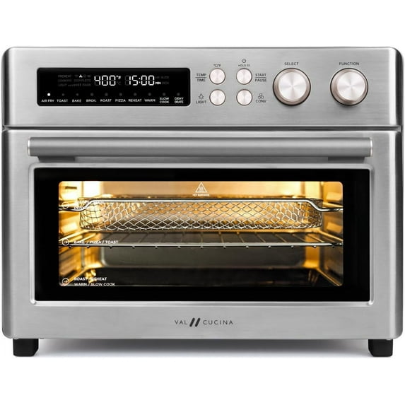 Extra Large Countertop Convection Oven, 10-in-1 Combo with Infrared Heating, 6-Slice Toast Capacity, Enamel Baking Pan for Easy Clean, Recipe Book Included, Brushed Stainless Steel Finish